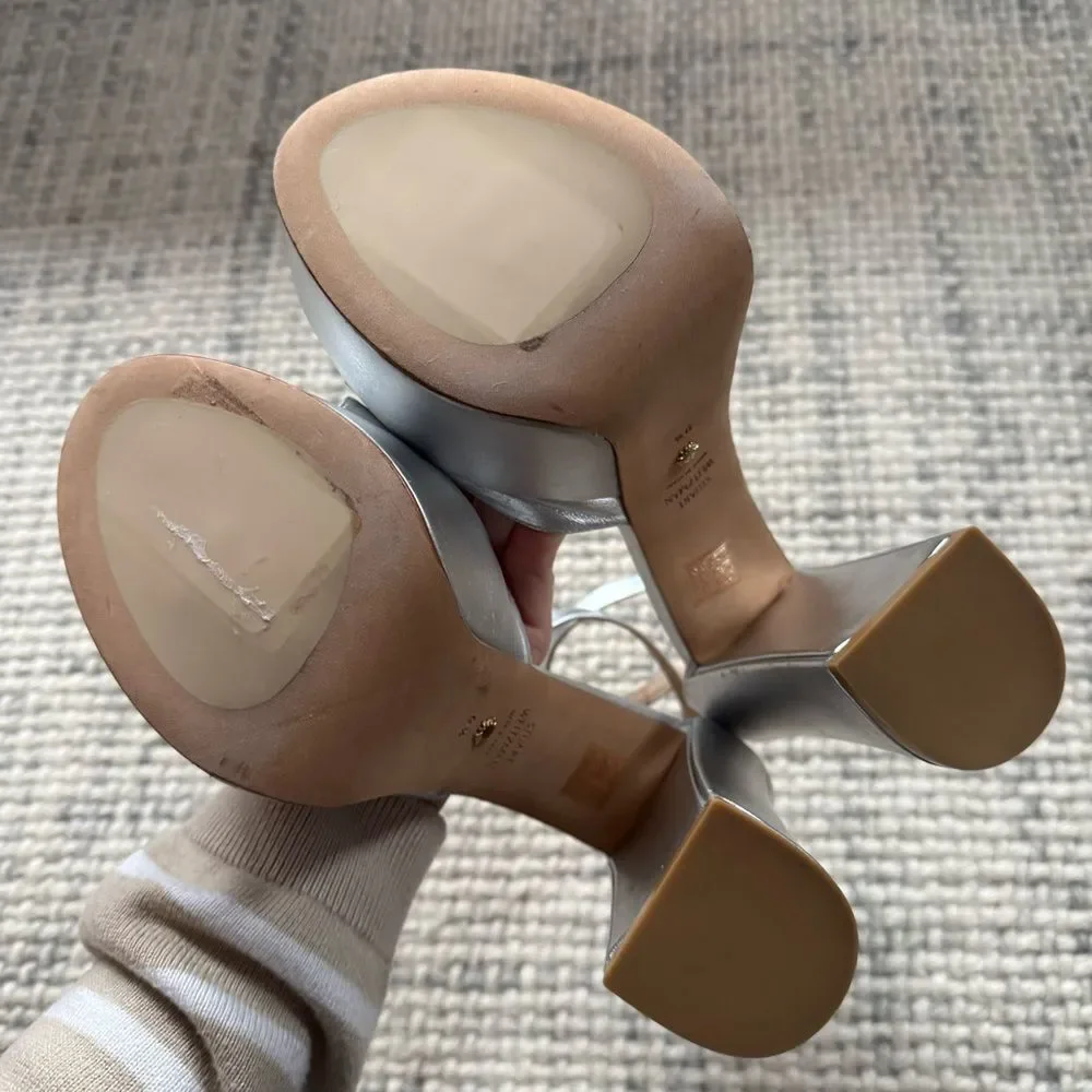 NEW Stuart Weitzman Skyhigh 145 Platform Sandal in Silver 9.5